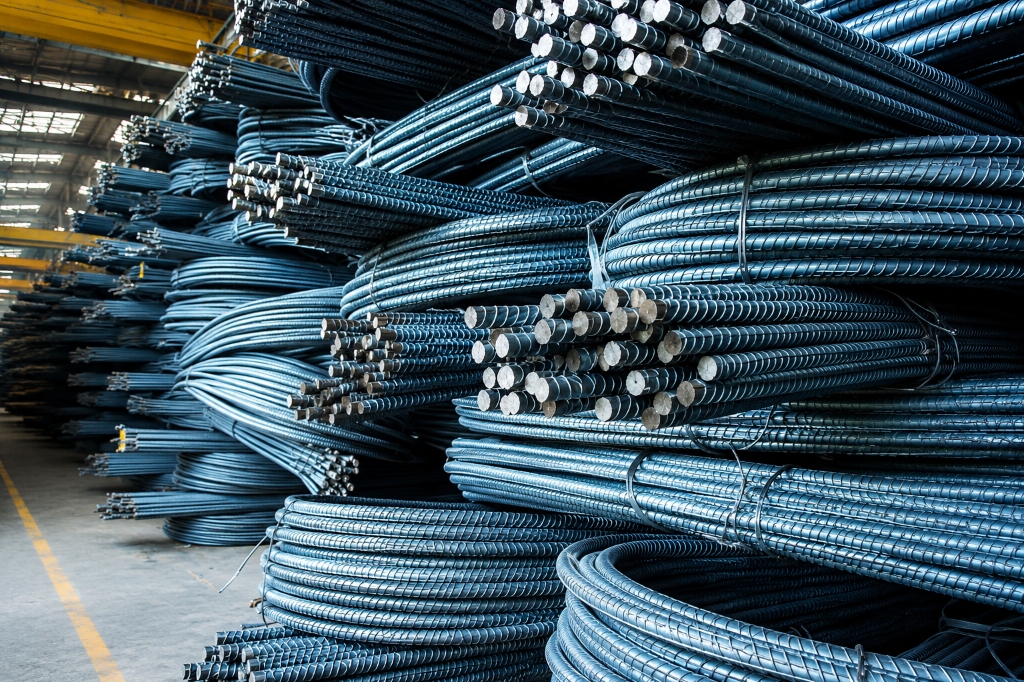 Industrial steel wire coils in Srinivasa Steel Corporation distribution center